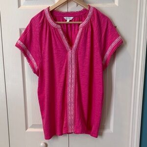 # Crown & Ivy XL Pink Embroidered Peasant Blouse